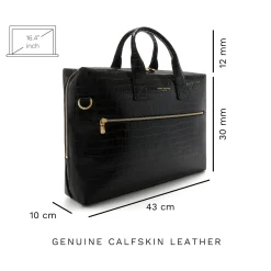 Isabel Bernard Honoré Anique croco zwarte leren handtas van kalfsleer met 16.4 inch laptopvak Best