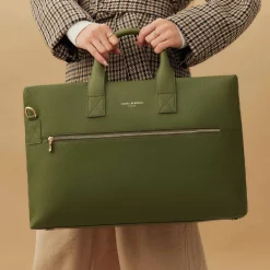 Isabel Bernard Honoré Anique groene leren handtas van kalfsleer met 16.4 inch laptopvak Shop