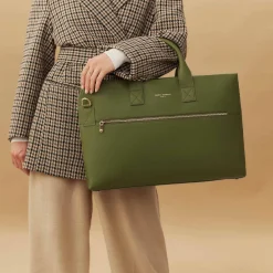 Isabel Bernard Honoré Anique groene leren handtas van kalfsleer met 16.4 inch laptopvak Shop