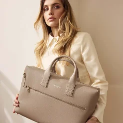 Isabel Bernard Honoré Anique taupe leren handtas van kalfsleer met 16.4 inch laptopvak Best Sale