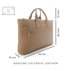 Isabel Bernard Honoré Anique taupe leren handtas van kalfsleer met 16.4 inch laptopvak Best Sale