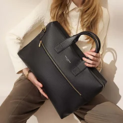 Isabel Bernard Honoré Anique zwarte leren handtas van kalfsleer met 16.4 inch laptopvak Flash Sale