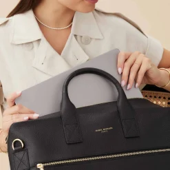 Isabel Bernard Honoré Anique zwarte leren handtas van kalfsleer met 16.4 inch laptopvak Flash Sale