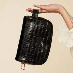 Isabel Bernard Honoré Blaize croco zwarte leren toilettas van kalfsleer Online