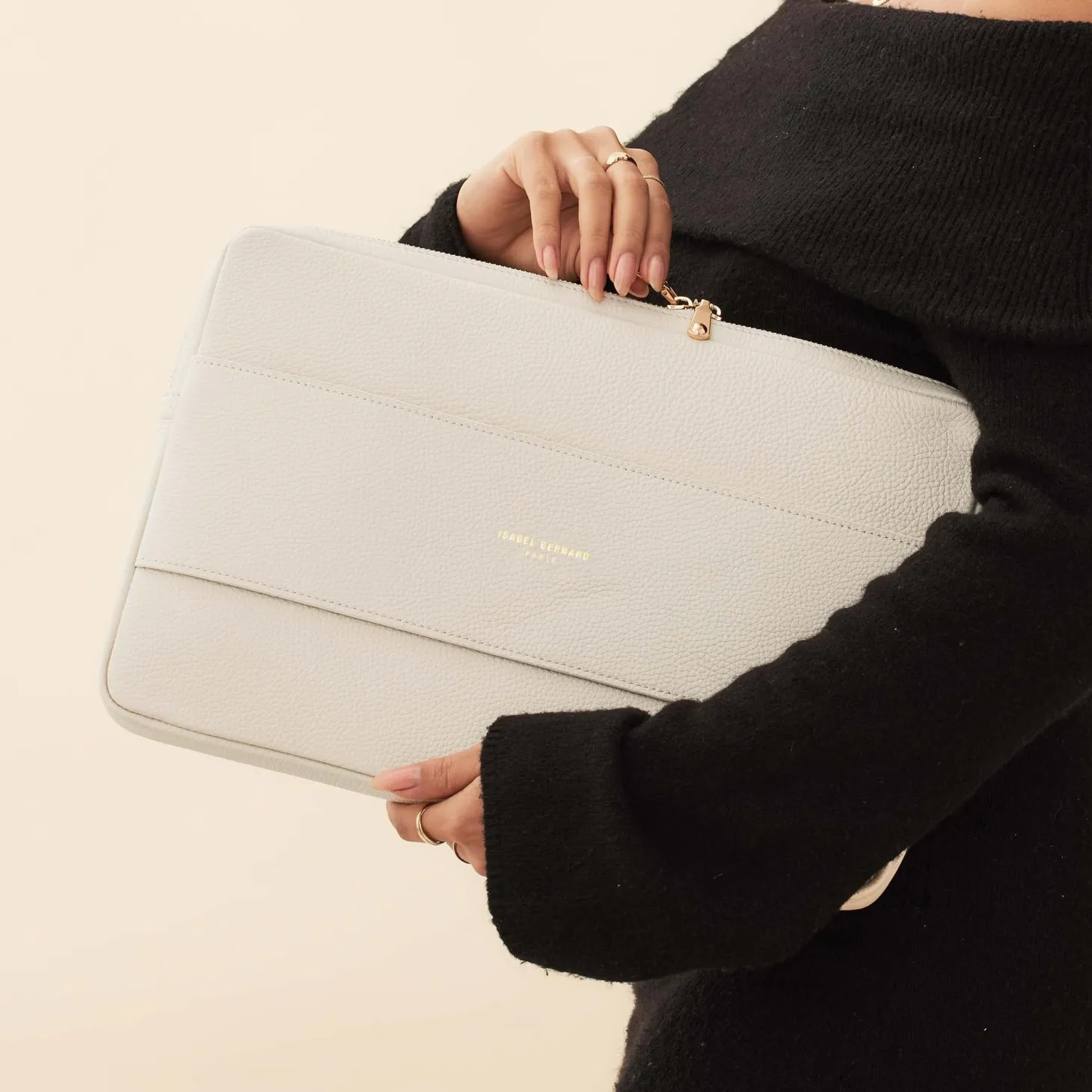 Isabel Bernard Honoré Caress crème leren laptop hoes van kalfsleer Cheap