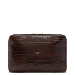 Isabel Bernard Honoré Caress croco bruine leren laptop hoes van kalfsleer New