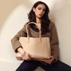 Isabel Bernard Honoré Cloe croco beige leren handtas van kalfsleer Fashion