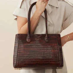 Isabel Bernard Honoré Cloe croco bruine leren handtas van kalfsleer Outlet