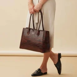 Isabel Bernard Honoré Cloe croco bruine leren handtas van kalfsleer Outlet