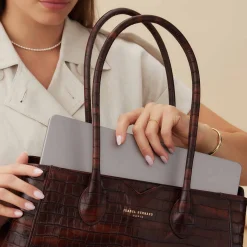 Isabel Bernard Honoré Cloe croco bruine leren handtas van kalfsleer Outlet