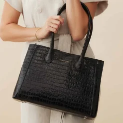Isabel Bernard Honoré Cloe croco zwarte leren handtas van kalfsleer Sale