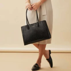 Isabel Bernard Honoré Cloe croco zwarte leren handtas van kalfsleer Sale