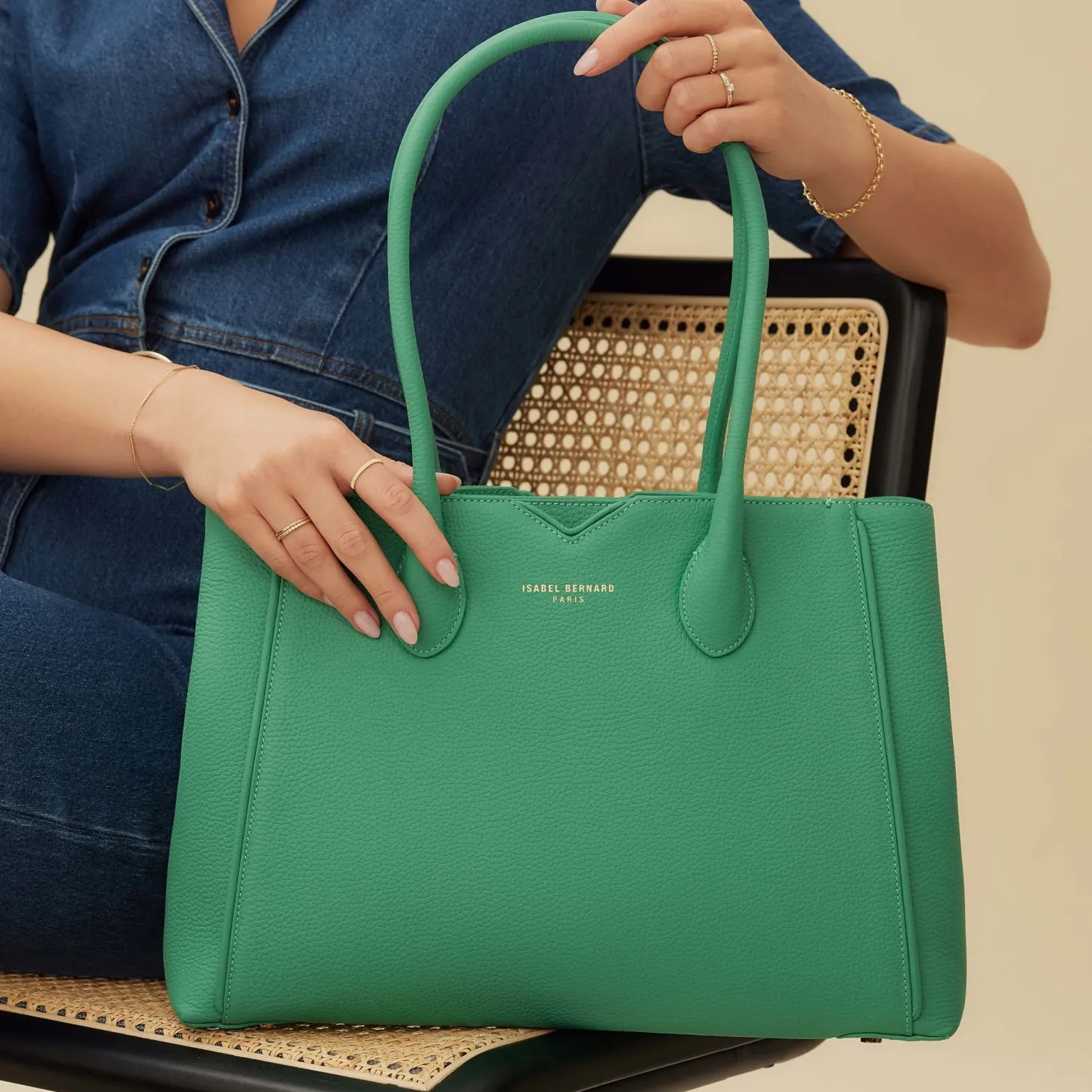 Isabel Bernard Honoré Cloe groene leren handtas van kalfsleer New