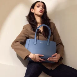 Isabel Bernard Honoré Cloe Midi blauwe leren handtas van kalfsleer Shop