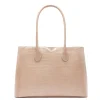 Isabel Bernard Honoré Cloe Midi croco beige leren handtas van kalfsleer Shop