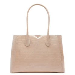 Isabel Bernard Honoré Cloe Midi croco beige leren handtas van kalfsleer Shop