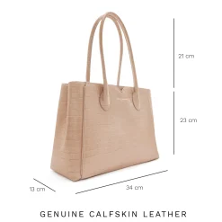 Isabel Bernard Honoré Cloe Midi croco beige leren handtas van kalfsleer Shop