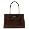 Isabel Bernard Honoré Cloe Midi croco bruine leren handtas van kalfsleer Sale