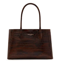Isabel Bernard Honoré Cloe Midi croco bruine leren handtas van kalfsleer Sale