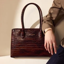 Isabel Bernard Honoré Cloe Midi croco bruine leren handtas van kalfsleer Sale