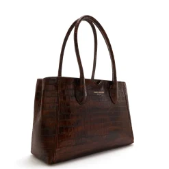 Isabel Bernard Honoré Cloe Midi croco bruine leren handtas van kalfsleer Sale