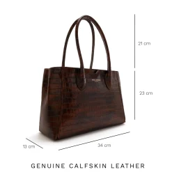 Isabel Bernard Honoré Cloe Midi croco bruine leren handtas van kalfsleer Sale