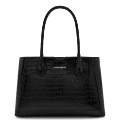 Isabel Bernard Honoré Cloe Midi croco zwarte leren handtas van kalfsleer Sale
