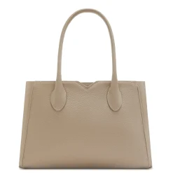 Isabel Bernard Honoré Cloe Midi taupe leren handtas van kalfsleer Store