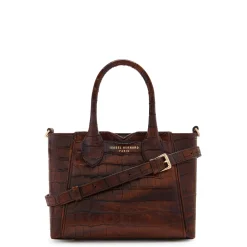 Isabel Bernard Honoré Cloe Mini croco bruine leren handtas van kalfsleer Hot
