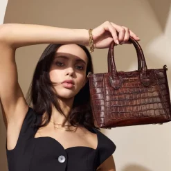 Isabel Bernard Honoré Cloe Mini croco bruine leren handtas van kalfsleer Hot