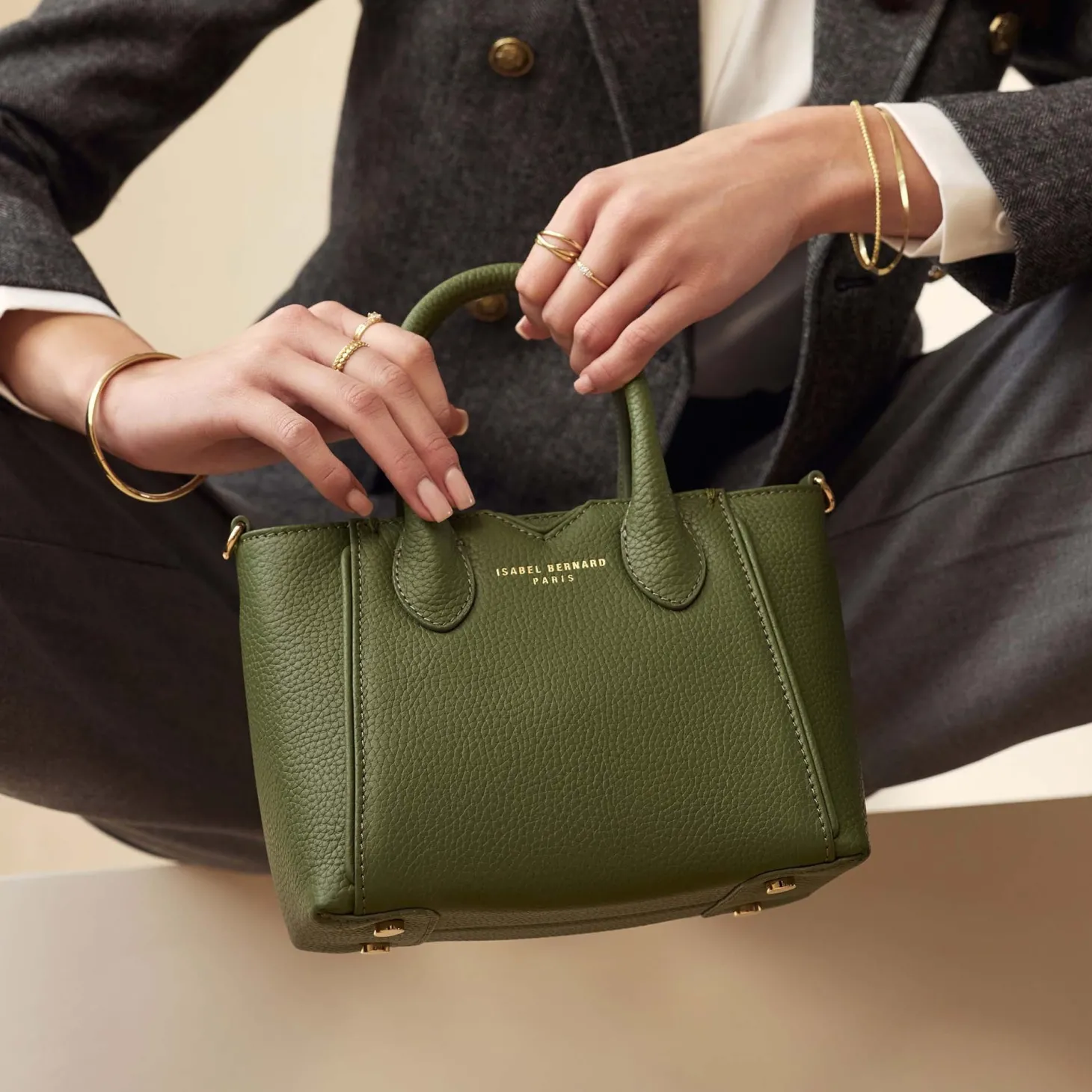Isabel Bernard Honoré Cloe Mini groene leren handtas van kalfsleer Hot