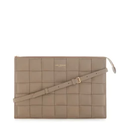 Isabel Bernard Honoré Cosette taupe leren laptop hoes van gevlochten kalfsleer met schouderriem Fashion
