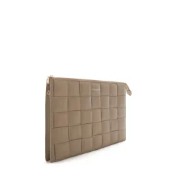 Isabel Bernard Honoré Cosette taupe leren laptop hoes van gevlochten kalfsleer met schouderriem Fashion