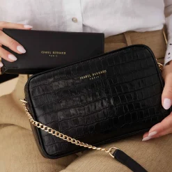 Isabel Bernard Honoré Lucie croco zwarte leren crossbody tas van kalfsleer Outlet