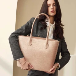 Isabel Bernard Honoré Lysanne croco beige leren shopper van kalfsleer Discount