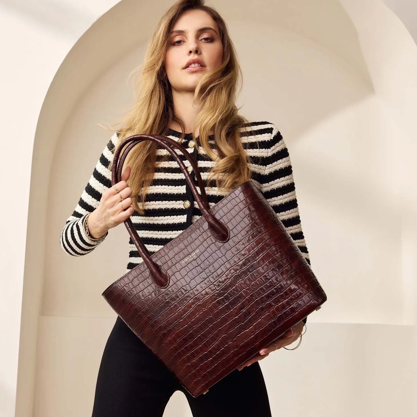 Isabel Bernard Honoré Lysanne croco bruine leren shopper van kalfsleer Cheap