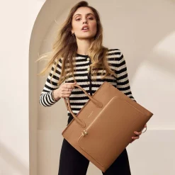 Isabel Bernard Honoré Nadine camel leren handtas van kalfsleer met laptopvak Fashion