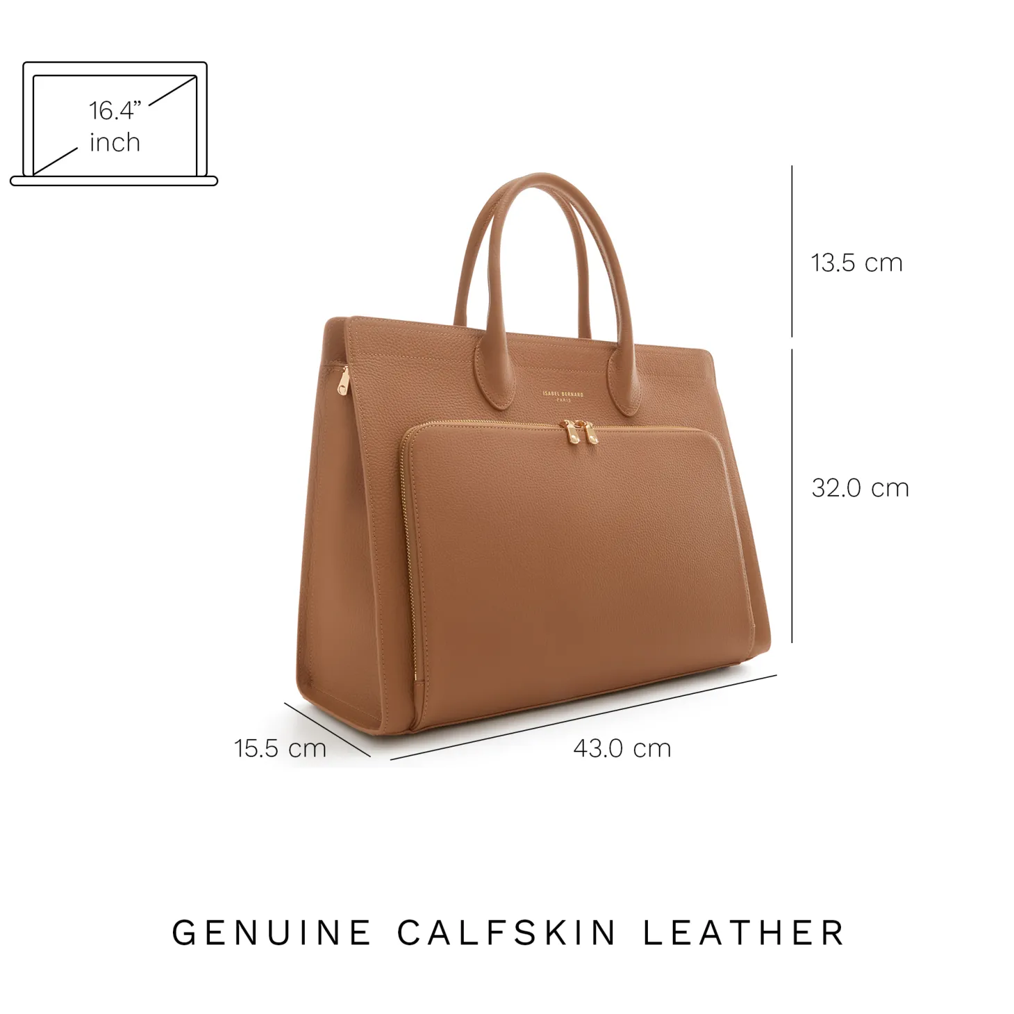 Isabel Bernard Honoré Nadine camel leren handtas van kalfsleer met laptopvak Fashion