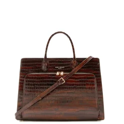Isabel Bernard Honoré Nadine croco bruine leren handtas van kalfsleer met laptopvak Fashion