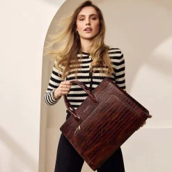 Isabel Bernard Honoré Nadine croco bruine leren handtas van kalfsleer met laptopvak Fashion