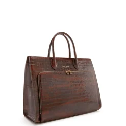 Isabel Bernard Honoré Nadine croco bruine leren handtas van kalfsleer met laptopvak Fashion