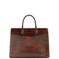 Isabel Bernard Honoré Nadine croco bruine leren handtas van kalfsleer met laptopvak Fashion