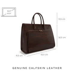 Isabel Bernard Honoré Nadine croco bruine leren handtas van kalfsleer met laptopvak Fashion