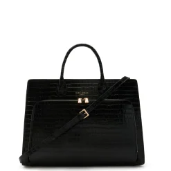 Isabel Bernard Honoré Nadine croco zwarte leren handtas van kalfsleer met laptopvak Fashion