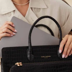 Isabel Bernard Honoré Nadine croco zwarte leren handtas van kalfsleer met laptopvak Fashion