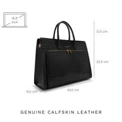 Isabel Bernard Honoré Nadine croco zwarte leren handtas van kalfsleer met laptopvak Fashion