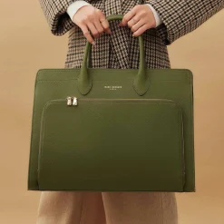 Isabel Bernard Honoré Nadine groene leren handtas van kalfsleer met 16.4 inch laptopvak Fashion