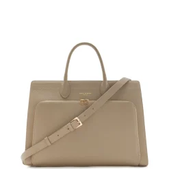 Isabel Bernard Honoré Nadine taupe leren handtas van kalfsleer met laptopvak Shop