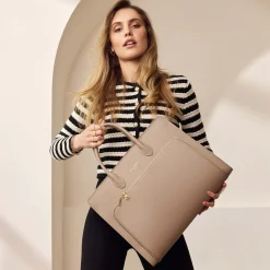 Isabel Bernard Honoré Nadine taupe leren handtas van kalfsleer met laptopvak Shop