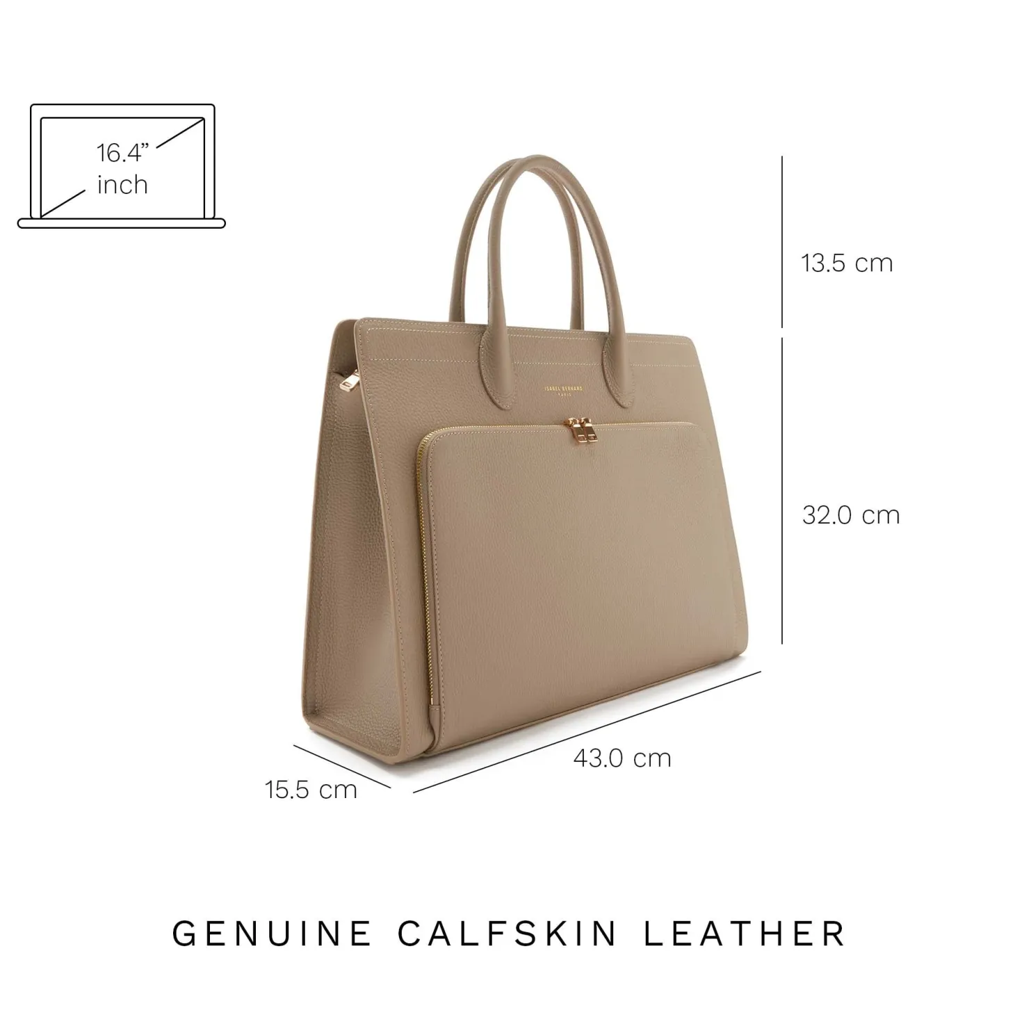 Isabel Bernard Honoré Nadine taupe leren handtas van kalfsleer met laptopvak Shop